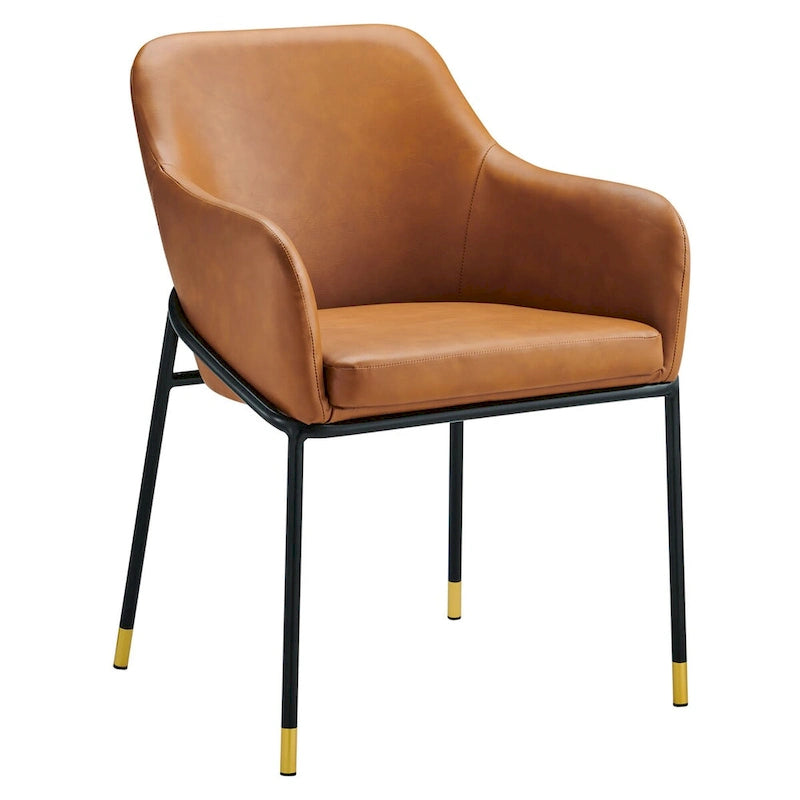 Black Tan Vegan Leather Dining Armchair