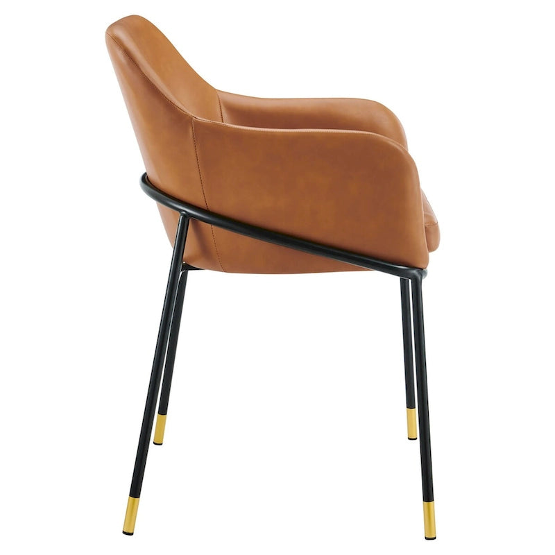 Black Tan Vegan Leather Dining Armchair