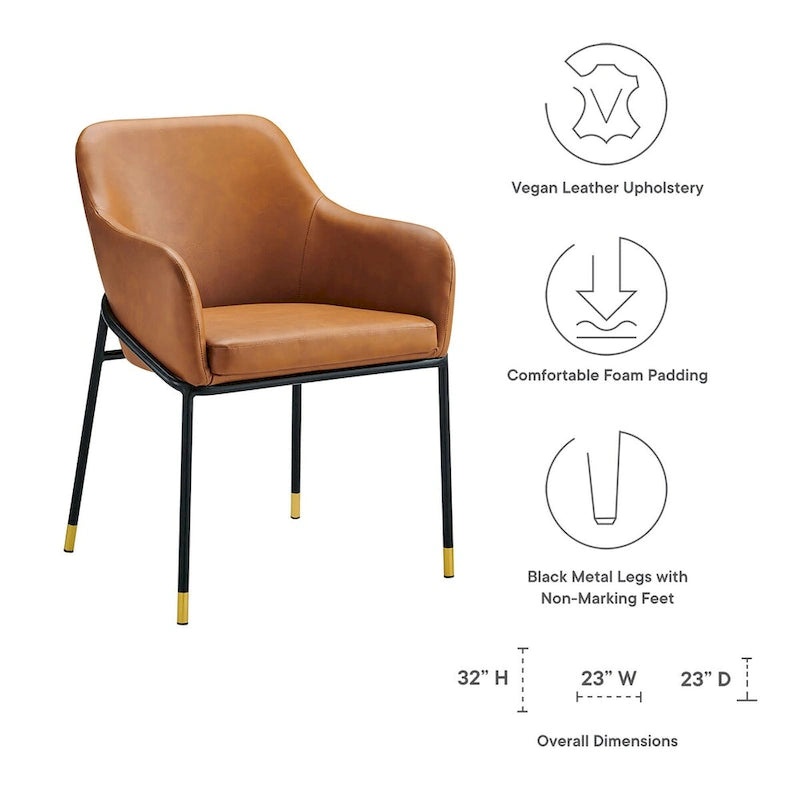 Black Tan Vegan Leather Dining Armchair