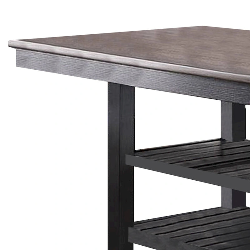 Counter Height Table with 2 Open Shelves, Dark Brown