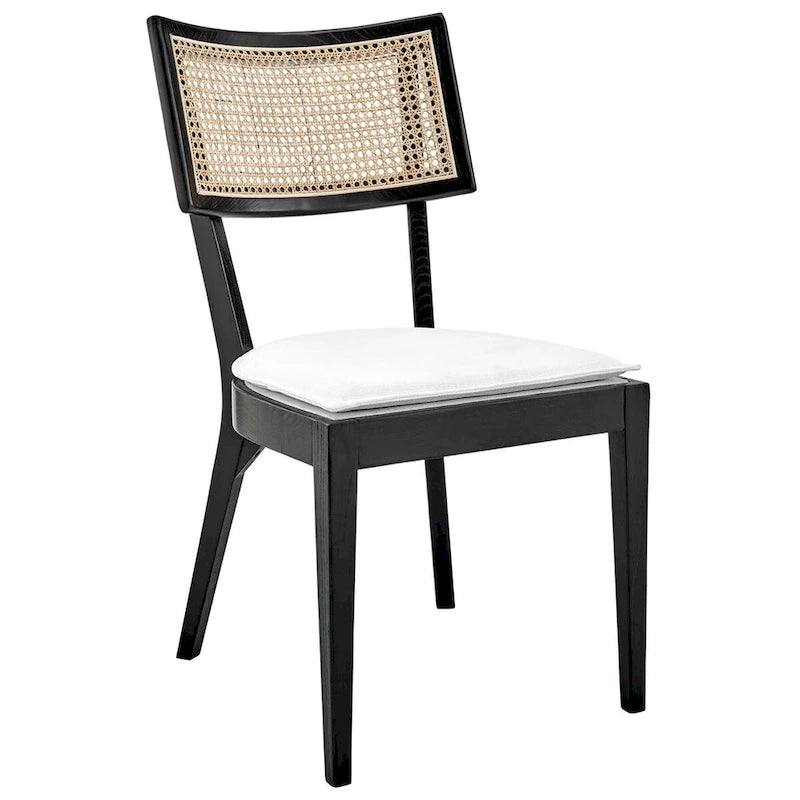 Natural Wood Dining Chair with Rattan Back