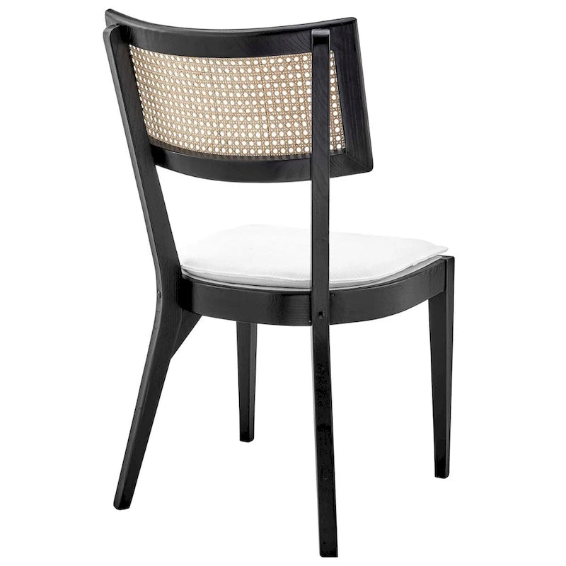 Natural Wood Dining Chair with Rattan Back