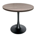 This 36-inch round dining table seats four, featuring a medium-density fiberboard tabletop and a stylish black iron base, suitable for both kitchen and dining areas.