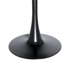 This 36-inch round dining table seats four, featuring a medium-density fiberboard tabletop and a stylish black iron base, suitable for both kitchen and dining areas.