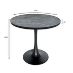 This 36-inch round dining table seats four, featuring a medium-density fiberboard tabletop and a stylish black iron base, suitable for both kitchen and dining areas.