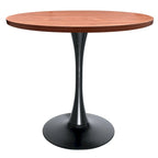 This 36-inch round dining table seats four, featuring a medium-density fiberboard tabletop and a stylish black iron base, suitable for both kitchen and dining areas.