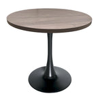 This 36-inch round dining table seats four, featuring a medium-density fiberboard tabletop and a stylish black iron base, suitable for both kitchen and dining areas.