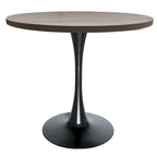 This 36-inch round dining table seats four, featuring a medium-density fiberboard tabletop and a stylish black iron base, suitable for both kitchen and dining areas.