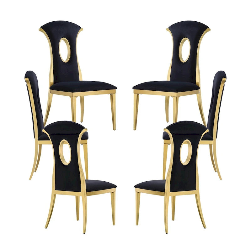 Luxury Black Velvet Dining Chairs with Polished Gold Legs