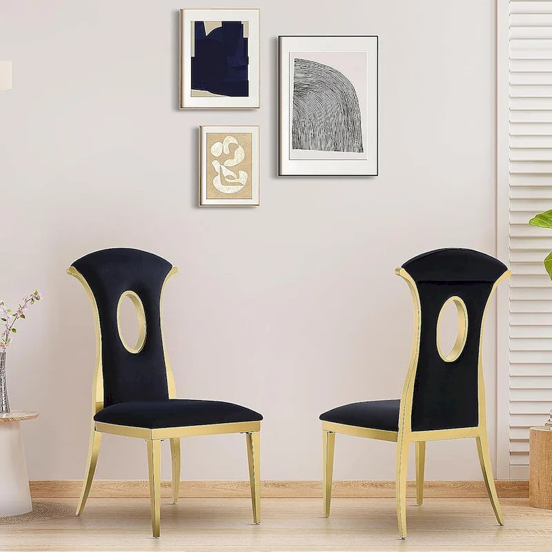Luxury Black Velvet Dining Chairs with Polished Gold Legs