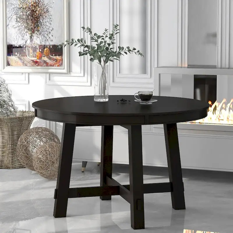 Round Extendable Wood Kitchen Dining Table with 16  Leaf