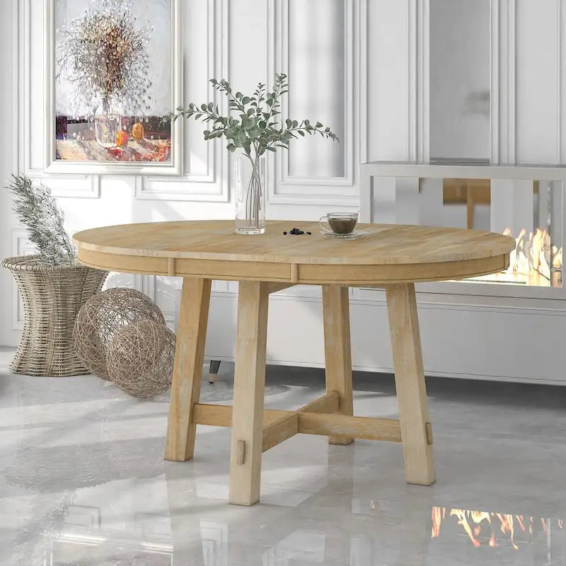 Round Extendable Wood Kitchen Dining Table with 16  Leaf