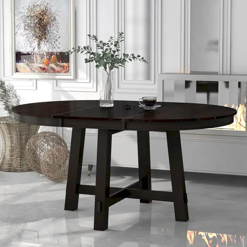 Round Extendable Wood Kitchen Dining Table with 16  Leaf