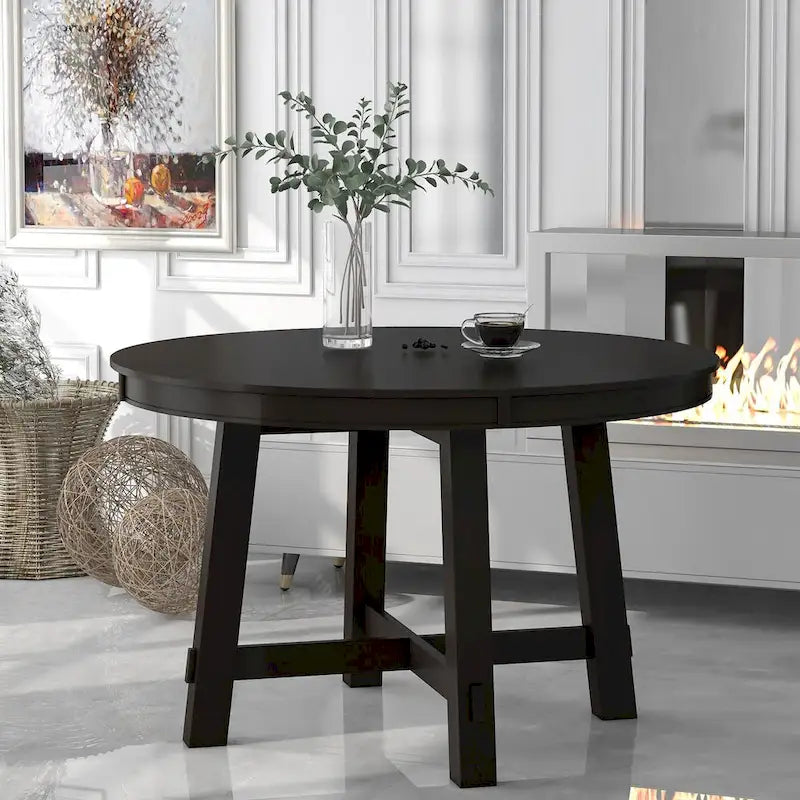 Round Extendable Wood Kitchen Dining Table with 16  Leaf