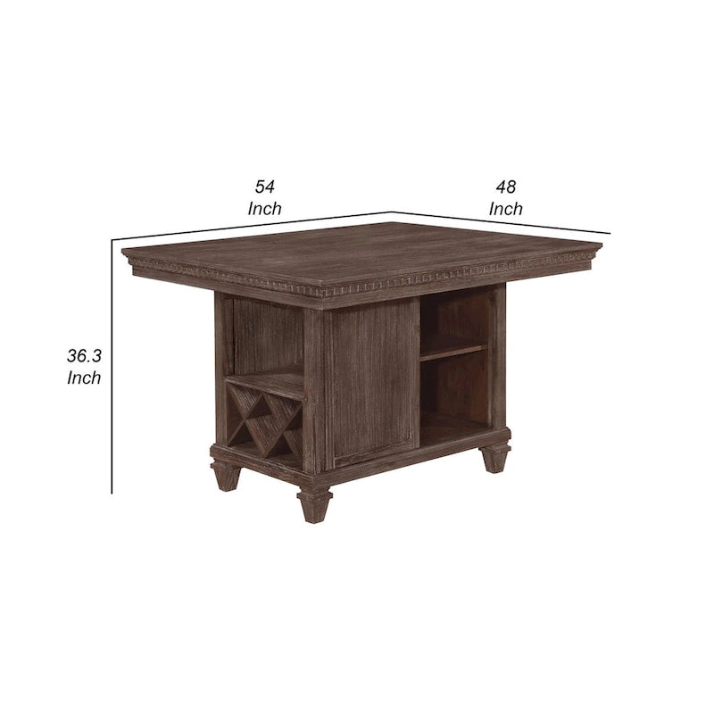 Edward 54 Inch Counter Height Dining Table, Wine Rack, Wood, Warm Brown