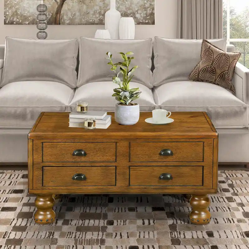 40 Solid Wood Rectangle Coffee Table with 4 Drawers