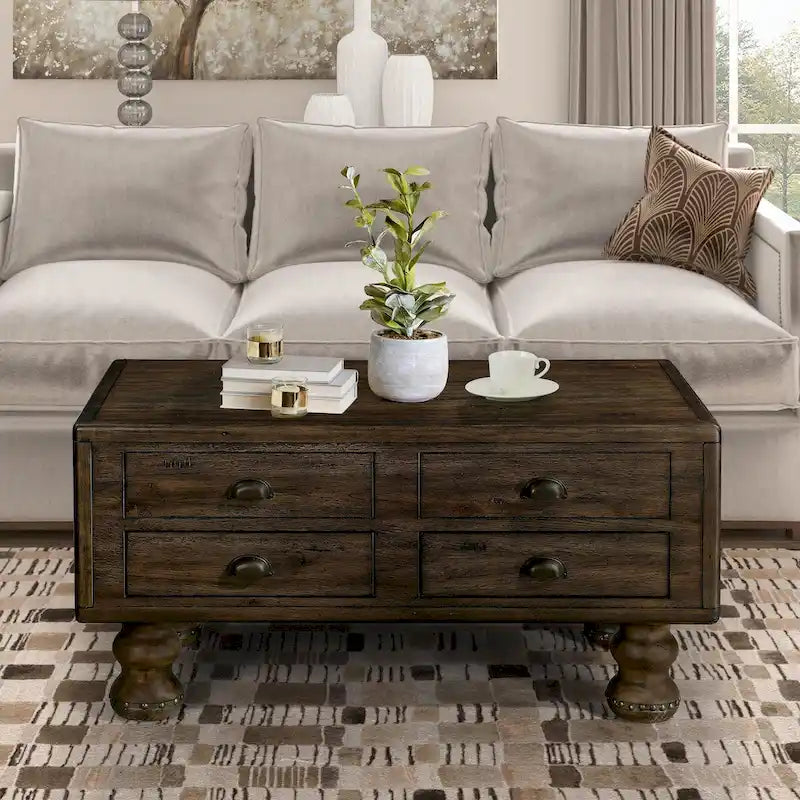 40 Solid Wood Rectangle Coffee Table with 4 Drawers