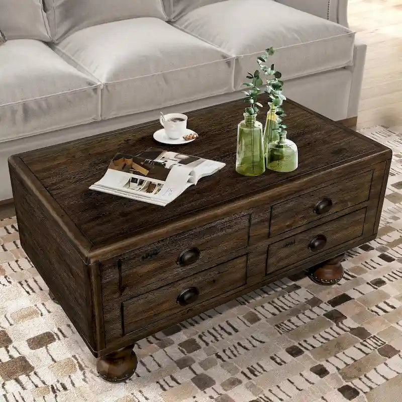 40 Solid Wood Rectangle Coffee Table with 4 Drawers