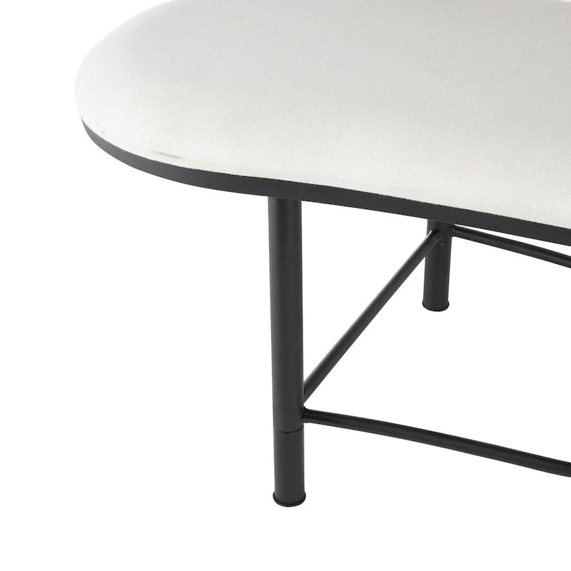 Metal Abstract Upholstered Oval Home Bench with Black Metal Frame and Rope Rod Backrest - White - Roche River Decor
