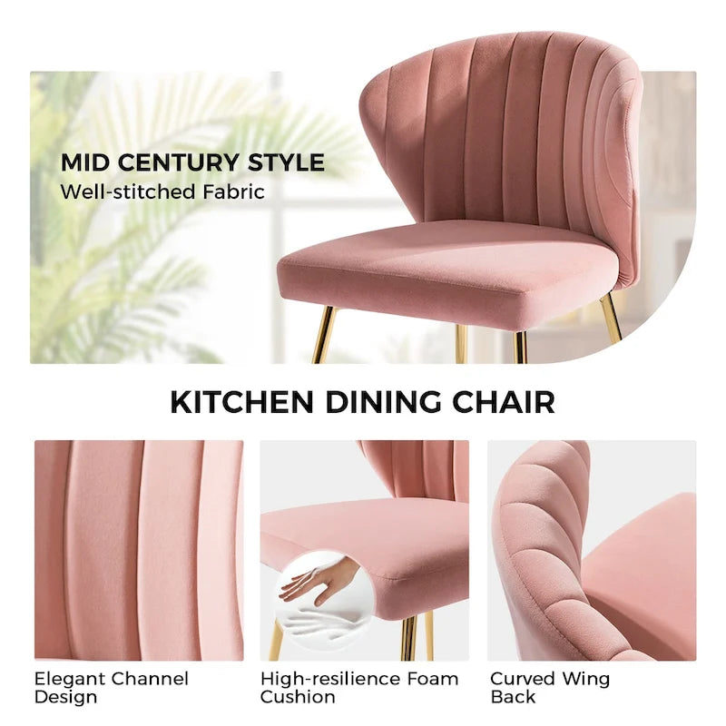 Velvet Upholstered Tufted Back Dining Chair with Metal Legs