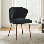 Velvet Upholstered Tufted Back Dining Chair with Metal Legs