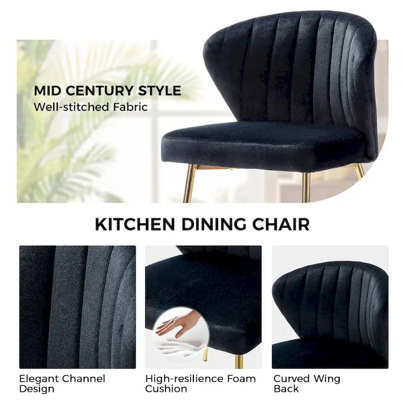 Velvet Upholstered Tufted Back Dining Chair with Metal Legs