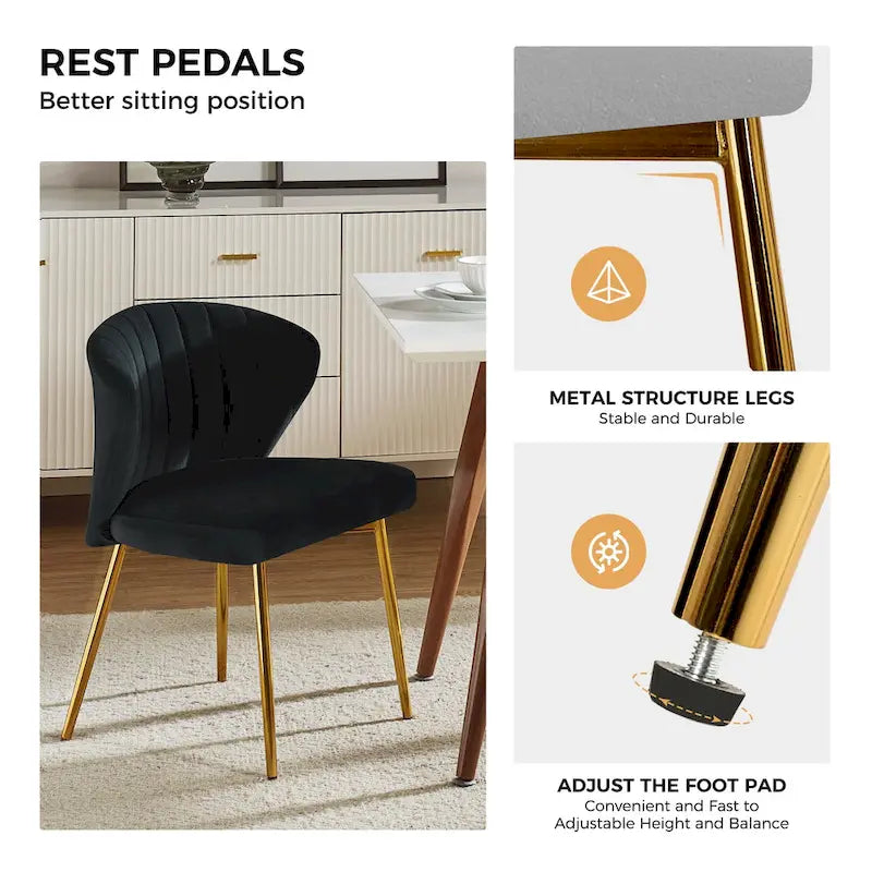Velvet Upholstered Tufted Back Dining Chair with Metal Legs