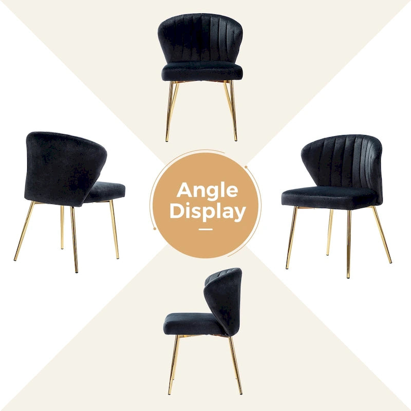 Velvet Upholstered Tufted Back Dining Chair with Metal Legs