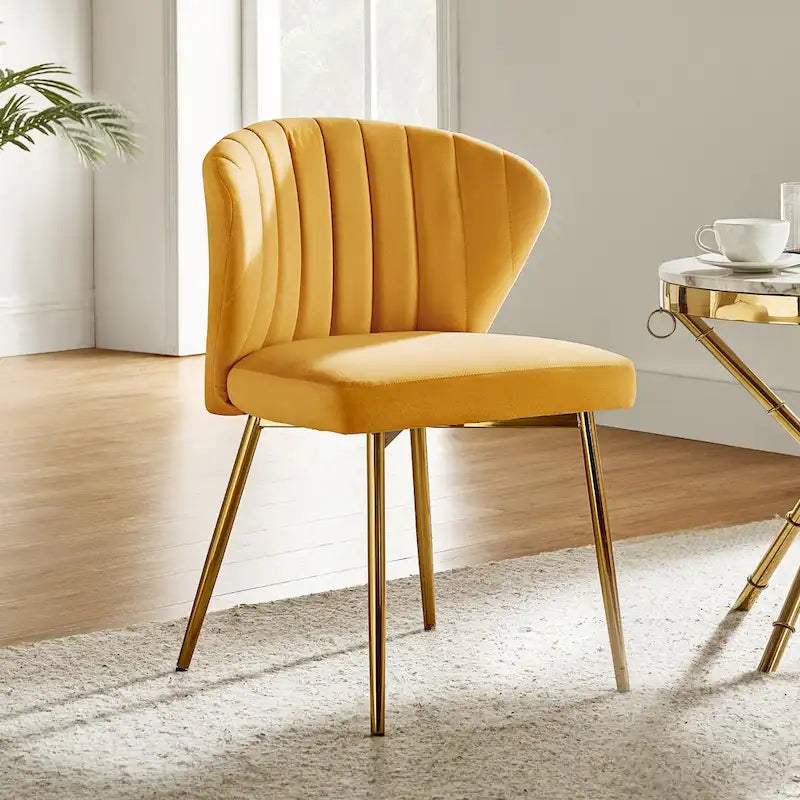 Velvet Upholstered Tufted Back Dining Chair with Metal Legs