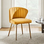Velvet Upholstered Tufted Back Dining Chair with Metal Legs