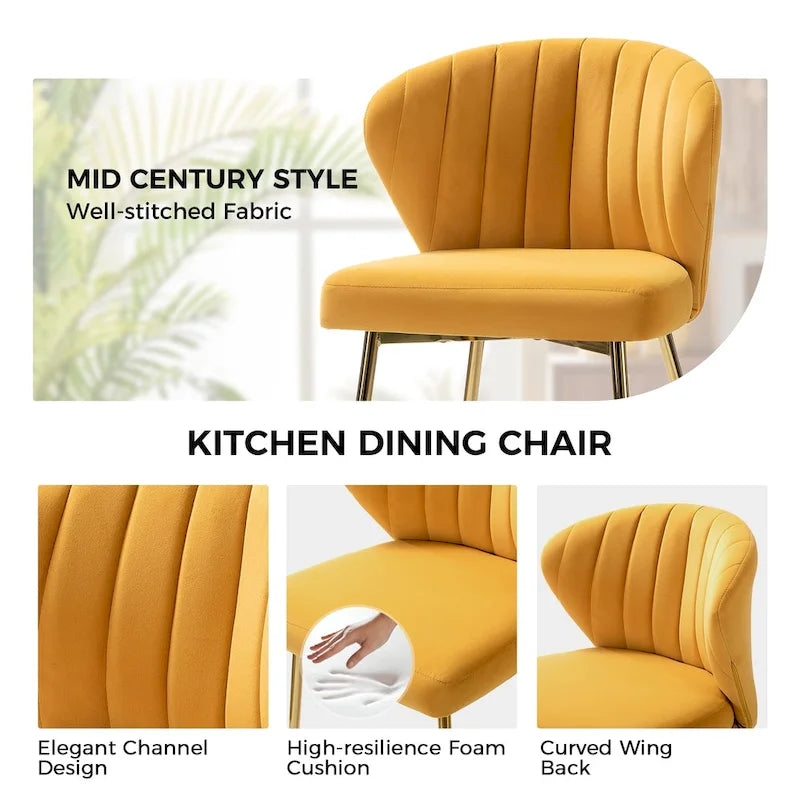 Velvet Upholstered Tufted Back Dining Chair with Metal Legs