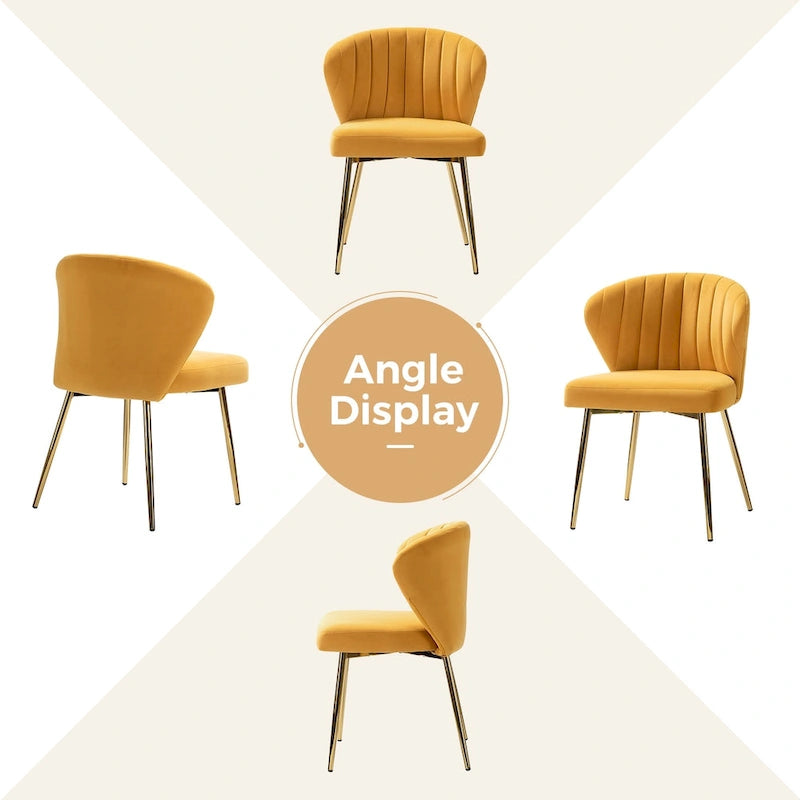 Velvet Upholstered Tufted Back Dining Chair with Metal Legs