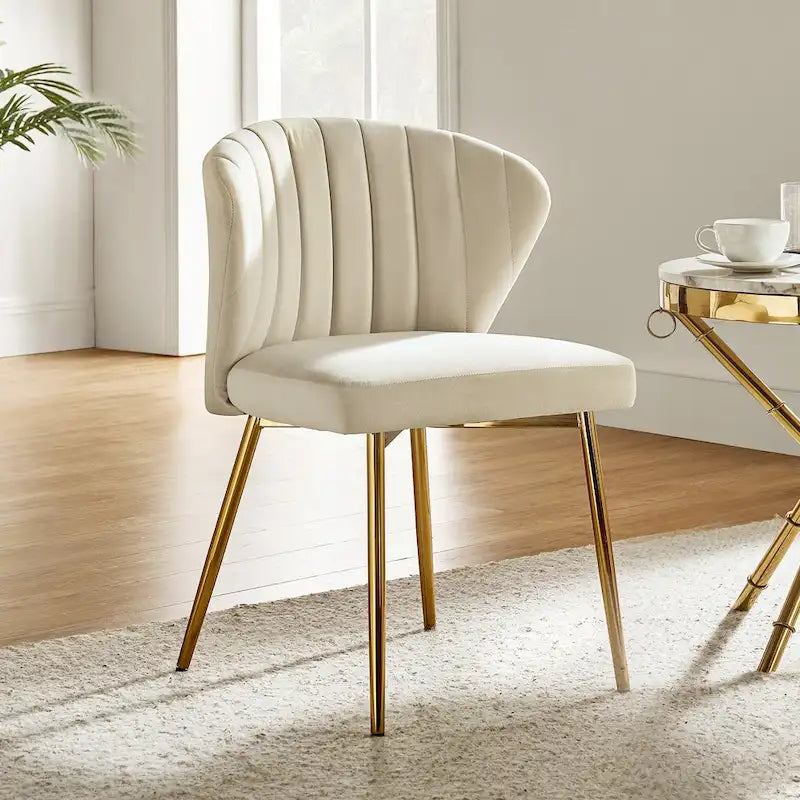 Velvet Upholstered Tufted Back Dining Chair with Metal Legs