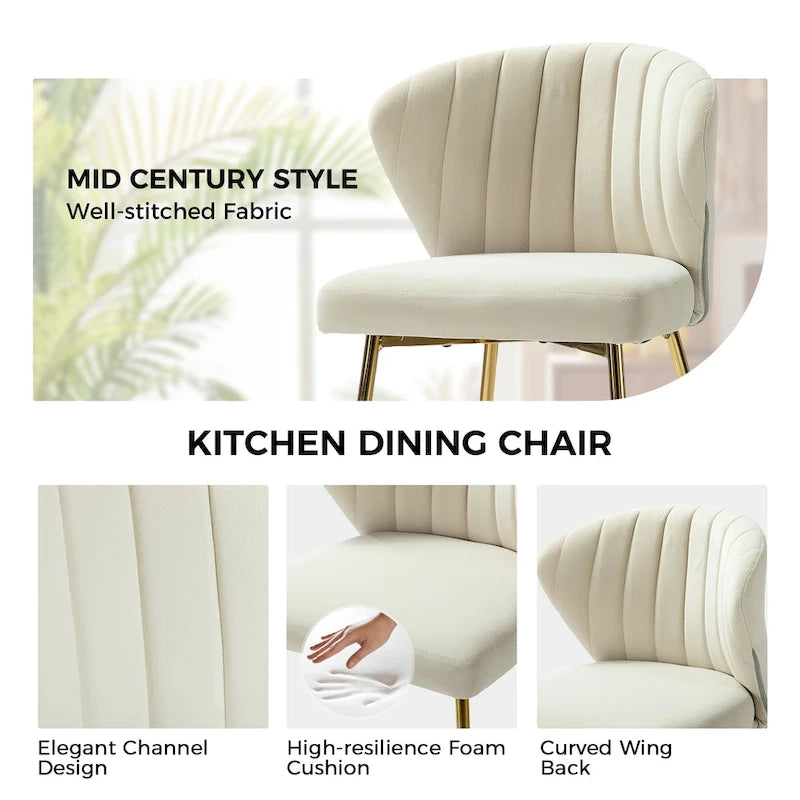 Velvet Upholstered Tufted Back Dining Chair with Metal Legs