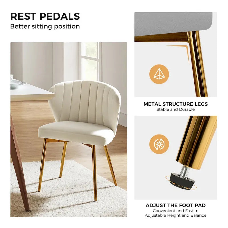 Velvet Upholstered Tufted Back Dining Chair with Metal Legs