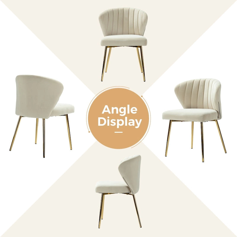 Velvet Upholstered Tufted Back Dining Chair with Metal Legs