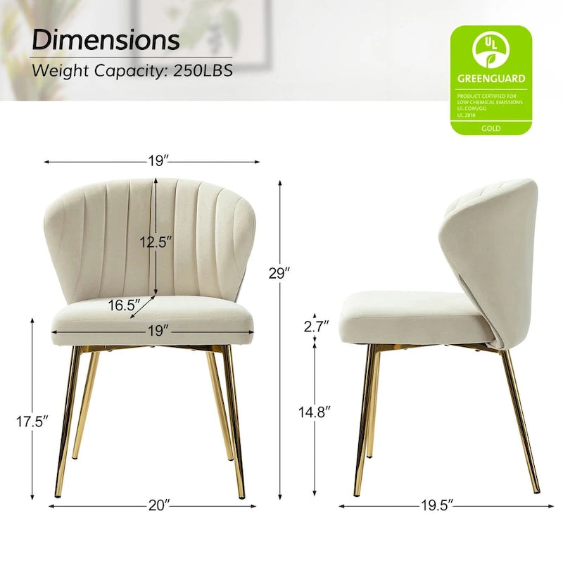 Velvet Upholstered Tufted Back Dining Chair with Metal Legs