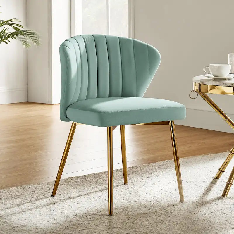 Velvet Upholstered Tufted Back Dining Chair with Metal Legs
