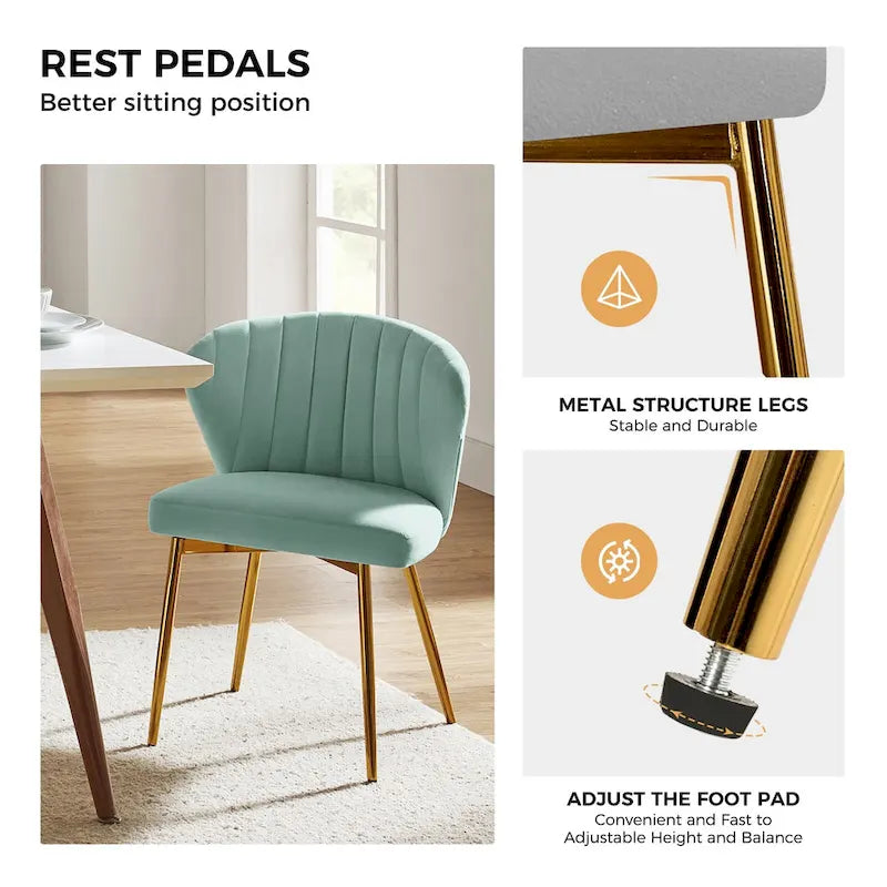 Velvet Upholstered Tufted Back Dining Chair with Metal Legs