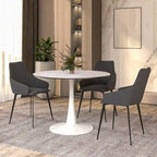 LeisureMod Bristol 40 Round Dining Table for 4 with MDF Wood Tabletop in White Steel Base for Kitchen & Dining Room