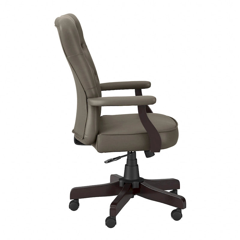 High Back Tufted Office Chair with Arms - Espresso Wood Base